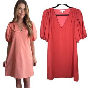 Anna Cate Haley Dress Puff Sleeve Knee Length Shift V Neck Pink Size Medium